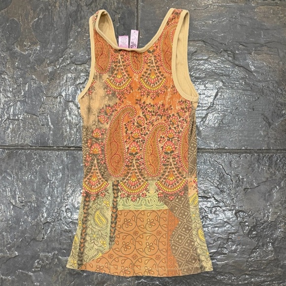 Jonny Was Style 100% Cotton Paisley Print Tank Top - Orange Size Medium - Picture 3 of 6